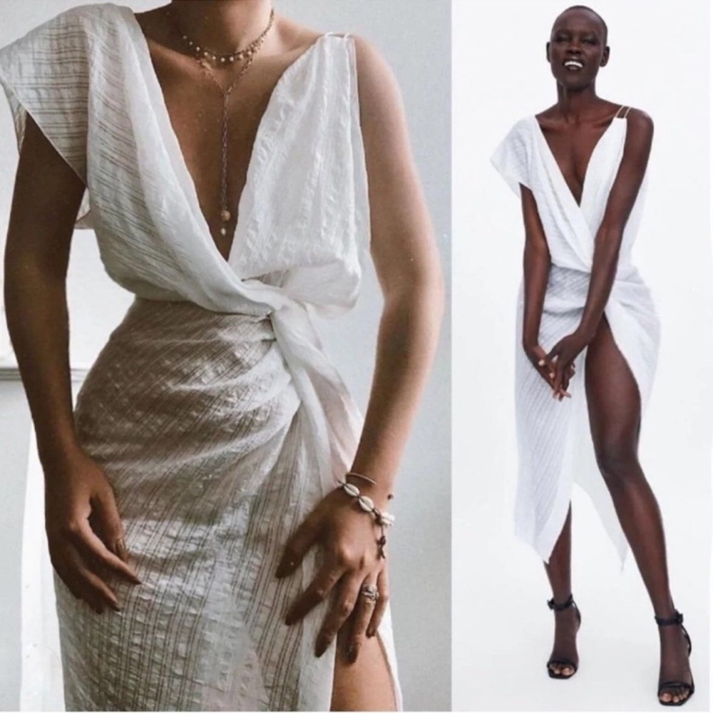 Zara white shirt dress with knot Xs